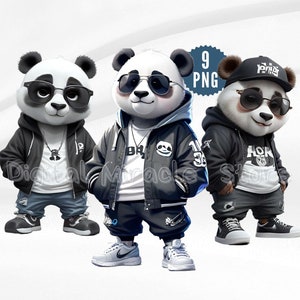 Panda con gafas de sol, Panda divertido, Panda genial, Panda Hip Hop, Panda Clipart, Panda Bear Clipart, Panda de dibujos animados, Panda Graffiti, Panda lindo