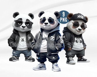 Panda with Sunglasses, Funny Panda, Cool Panda, Hip Hop Panda, Panda Clipart, Panda Bear Clipart, Cartoon Panda, Graffiti Panda, Cute Panda