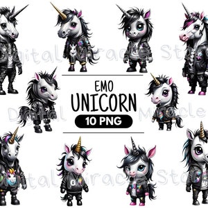 Emo Unicorn, Gothic Unicorn, Cute Emo, Black Unicorn, Dark Fantasy Unicorn, Cool Unicorn, Punk Rock Unicorn, Unicorn Clipart, Dark Unicorn zdjęcie 2