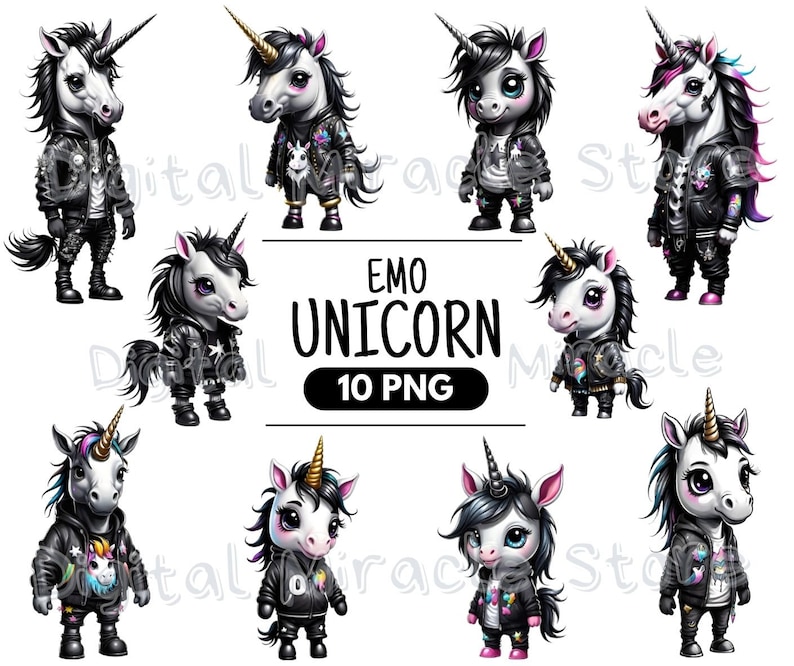 Emo Unicorn, Gothic Unicorn, Cute Emo, Black Unicorn, Dark Fantasy Unicorn, Cool Unicorn, Punk Rock Unicorn, Unicorn Clipart, Dark Unicorn zdjęcie 2