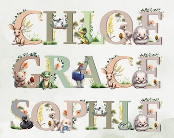 Australian Animals Alphabet, Aussie Animals Letters, Australia Alphabet, Animal with Letter PNG, Baby Letters, Digital Alphabets