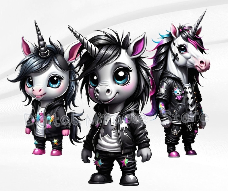 Emo Unicorn, Gothic Unicorn, Cute Emo, Black Unicorn, Dark Fantasy Unicorn, Cool Unicorn, Punk Rock Unicorn, Unicorn Clipart, Dark Unicorn zdjęcie 1