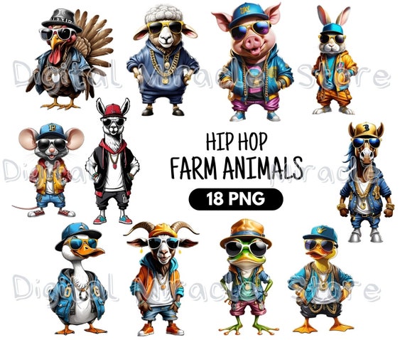 Animaux de ferme droles animaux en vetements animaux hip hop animaux de ferme cool animaux streetwear animaux urbains animaux avec des lunettes Etsy Canada
