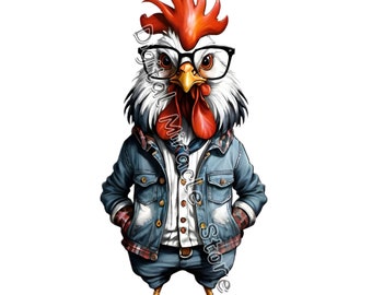 Urban Rooster, Funny Rooster PNG, Hipster Rooster, Funny Chicken