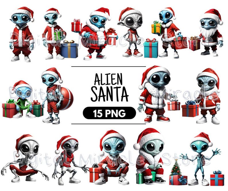 Alien Santa Alien Santa, Alien Christmas, Alien, Cute Aliens Clipart, Alien Clipart ...