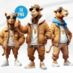 Camello genial con gafas de sol, Camello divertido, Camello de hip hop, Clipart de camello streetwear, Camello urbano, Camello de graffiti, Camello de dibujos animados