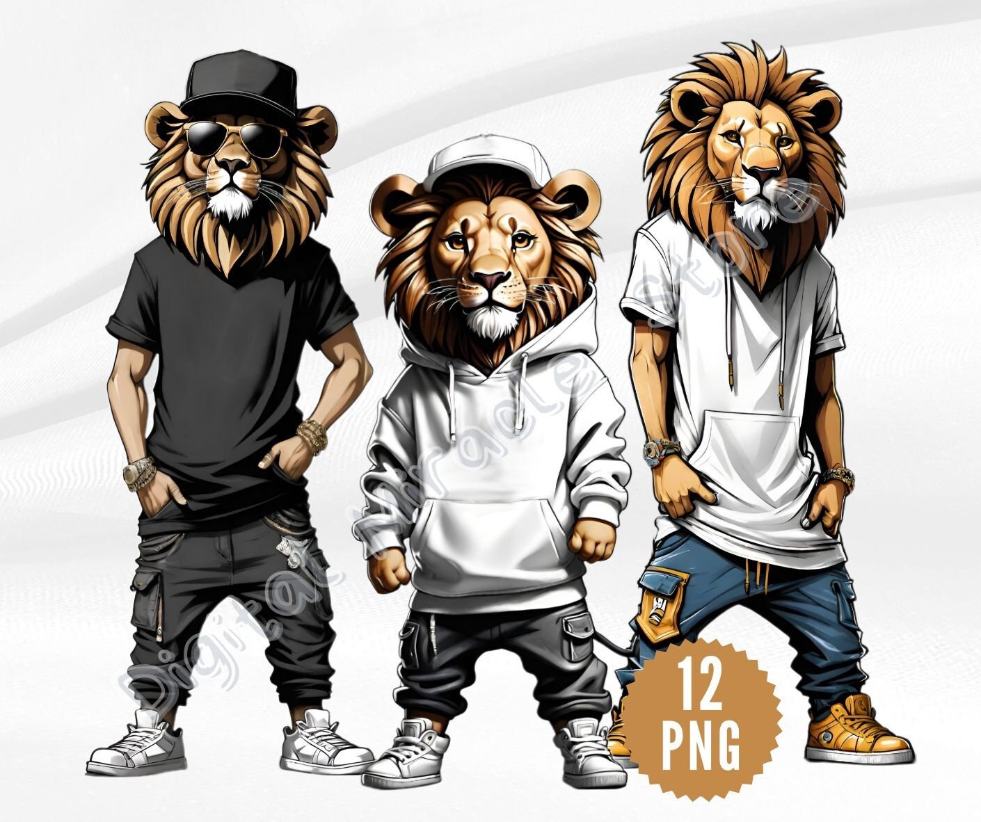 Hip Hop Lion, Urban Lion, Funny Lion, Gangsta Lion, Lion in Hoodie