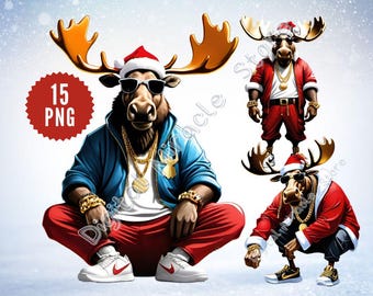 Christmas Moose PNG, Cool Moose, Funny Moose, Hip Hop Moose, Moose Art, Moose Clipart, Moose PNG, Moose in Sunglasses, Moose in Clothes