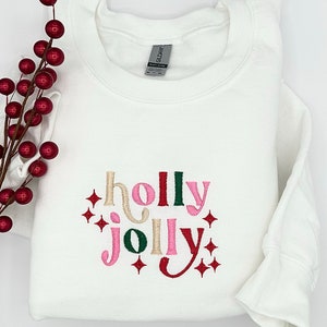 Embroidered Christmas Sweatshirt: Holly Jolly Retro Holiday Pullover