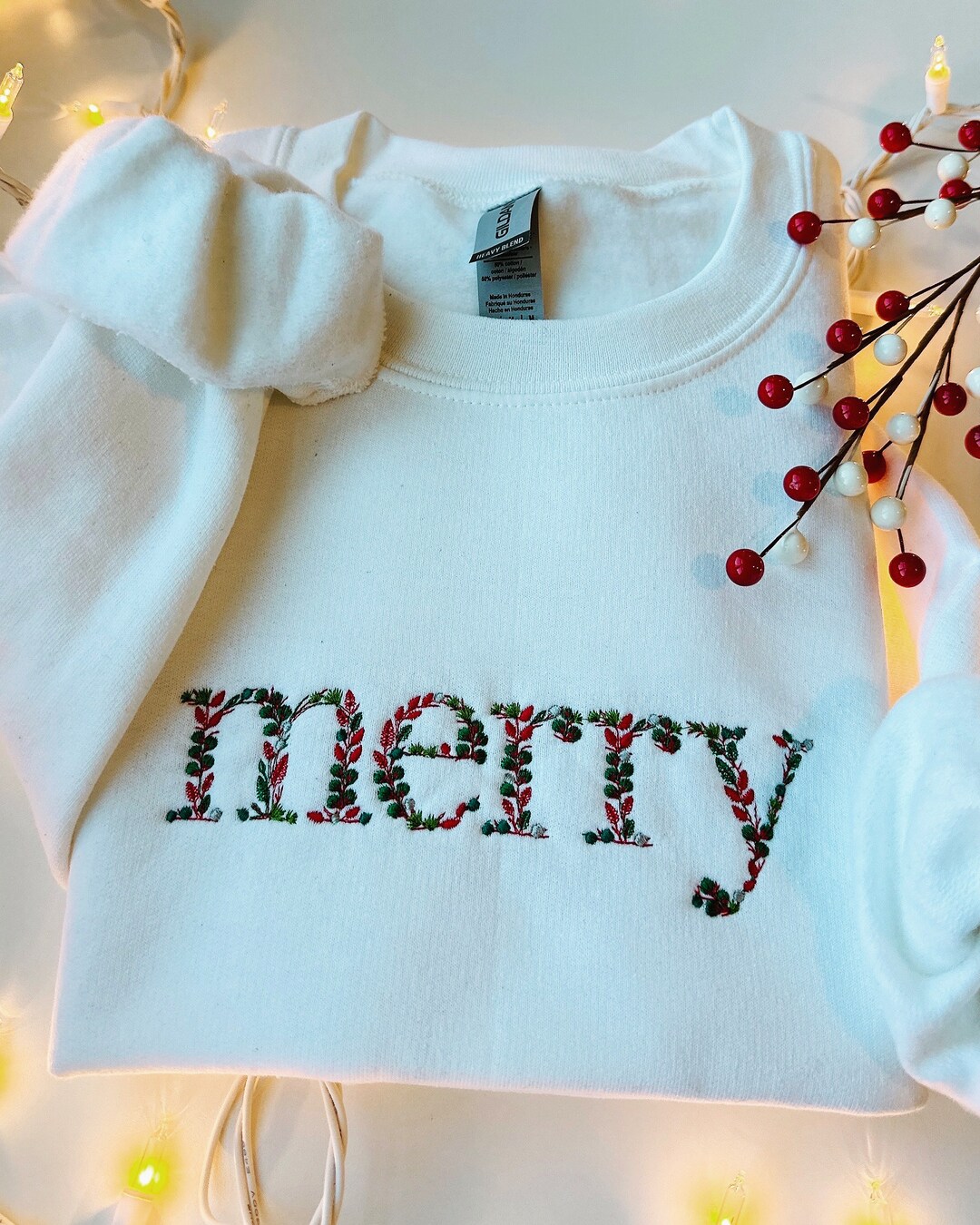 Christmas Merry Embroidered Puff Sleeve Turtleneck main image 1