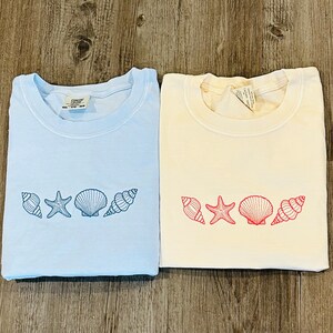 Embroidered Seashell T-Shirt: Comfort Colors Nautical Beach Tee