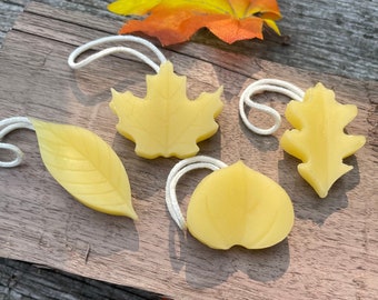 Set of Small Beeswax Autumn Leaf Ornaments | Fall Wall Hangings | Seasonal Home Decor