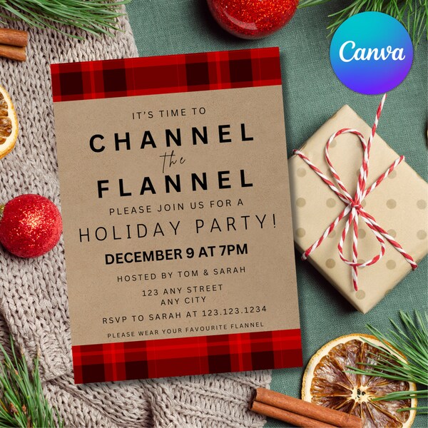 Flannel Christmas Party Invitation - Etsy