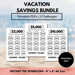 Vacation Savings Challenge Bundle | Savings Challenge | 2,000 | 5,000 | 10,000 | Savings Tracker Printables | Save Money |
