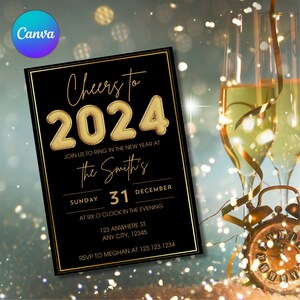 New Year&#39;s Eve Party Invitation | New Year&#39;s Invite | Printable Editable Canva Template | Editable Invitation | New Year&#39;s Party | New Year