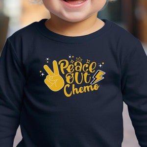 Peace Out Chemo Toddler LongSleeve Tee/Childhood Cancer Gold Ribbon Awareness Chemo Care Gift/Pediatric Cancer Fighter Warrior Survivor Gift