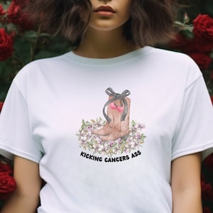 Kicking Cancers Ass Coquette TShirt/Coquette Aesthetic BlackRibbon Awareness Shirt/Melanoma Awareness Shirt/Melanoma Cancer Survivor Shirt