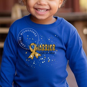 Childhood Cancer Gold Ribbon Warrior Toddler Long Sleeve Tee/Pediatric Cancer Chemo Care Gift/Child Cancer Survivor Fighter Awareness TShirt