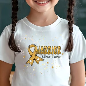 Childhood Cancer Gold Ribbon Warrior Kid Tee/Pediatric Cancer Chemo Care Gift/ChildCancer Survivor Fighter Awareness Shirt/End of Chemo Gift