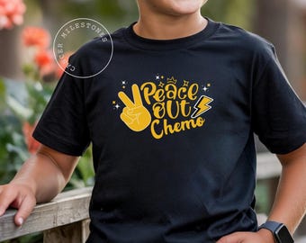 Peace Out Chemo Kids Cancer T Shirt/End Treatment Childhood Cancer Gift/Pediatric Cancer Fighter Warrior Survivor/Gold Ribbon Awareness Tee