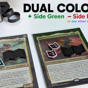 Variabele +X/-X Sterkte/Taaiheidsmarkers, tweekleurig, dubbelzijdig - Magic The Gathering | MTG-accessoire | Inclusief koffer | 3D-geprint