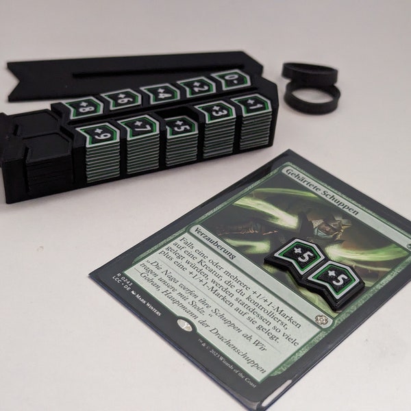 Aangepaste +X/-X Counter, dubbelzijdig - Magic The Gathering | MTG-accessoires | inclusief koffer | 3D-geprint | Veelkleurig