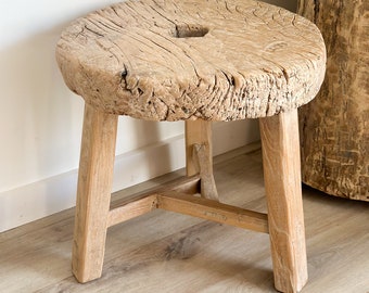 Round elm wood side table