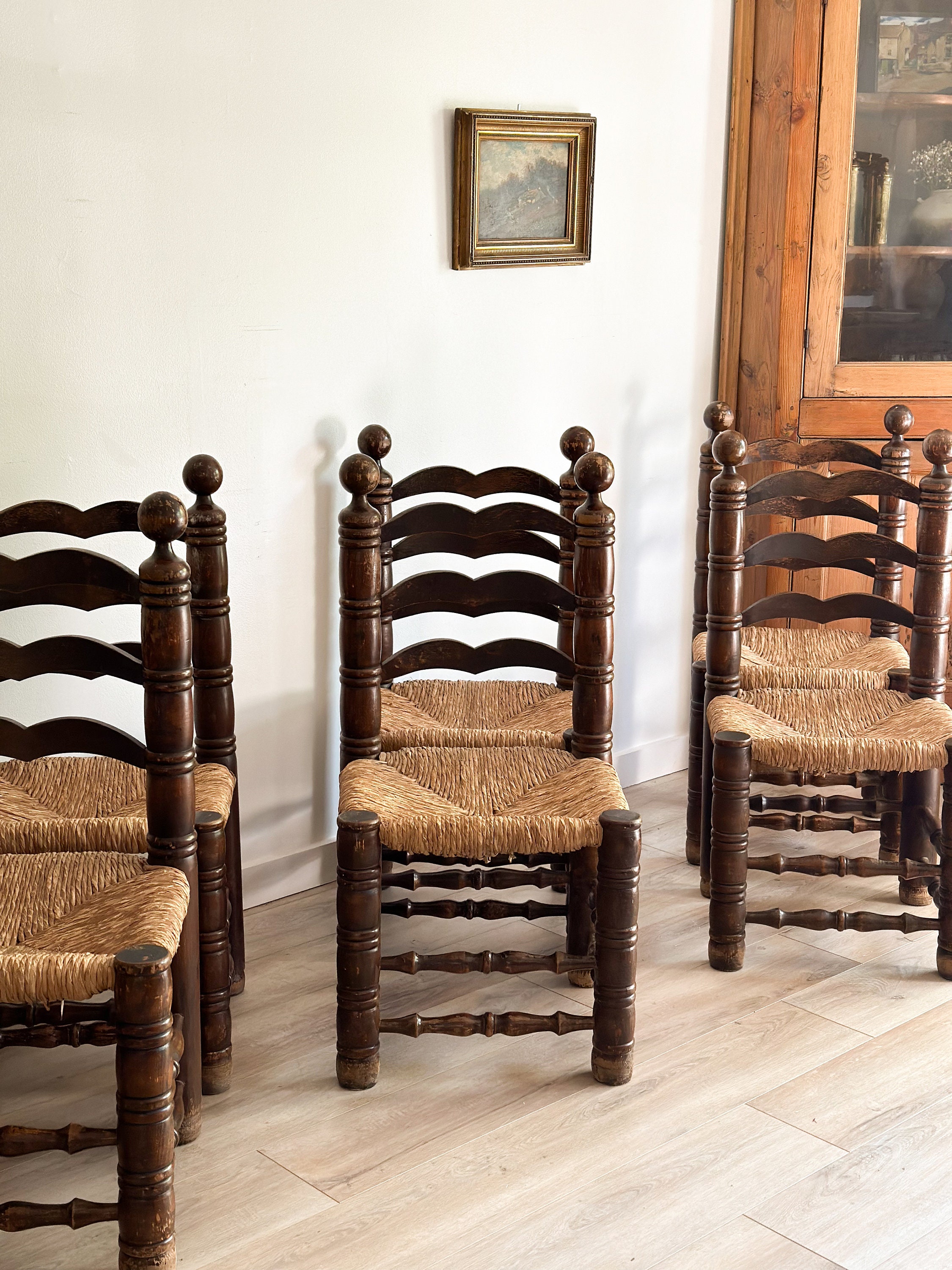 Mid-century Brutalist Solid Wood Chairs by Charles Dudouyt, Set of