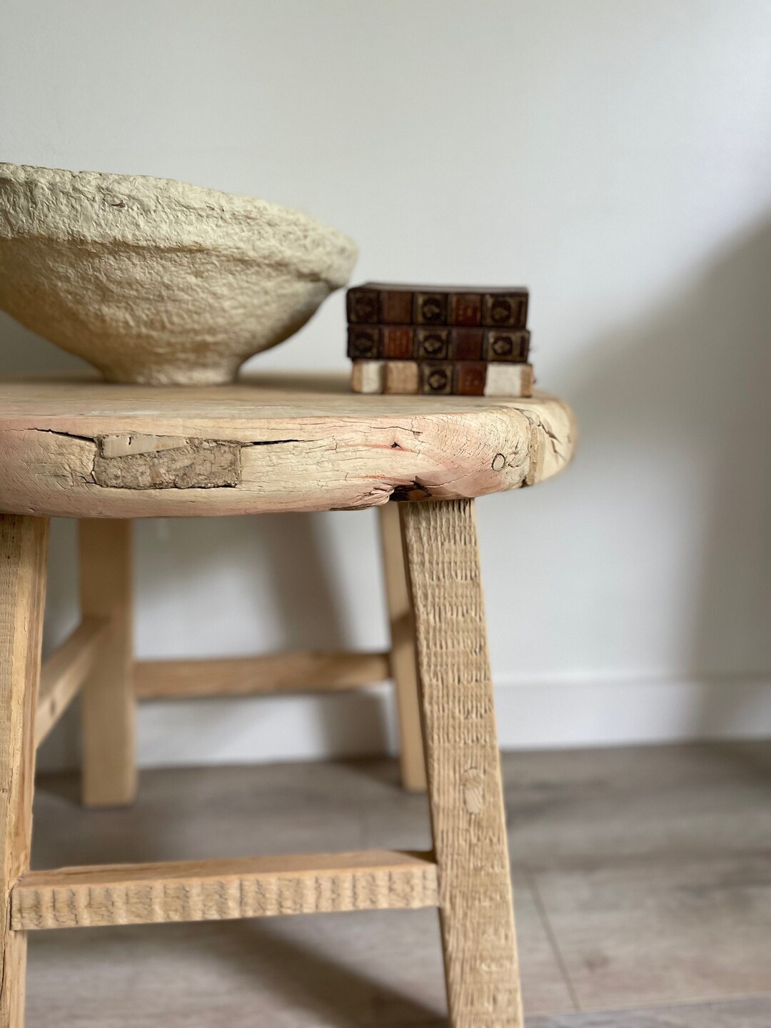 Round Elm Wood Side Table - Etsy