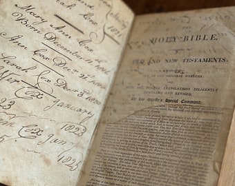 Antique leather bound Holy Bible book from 1800s