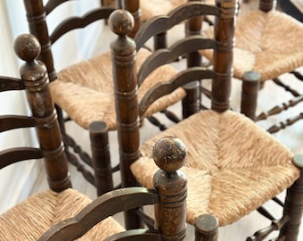 Mid-century Brutalist Solid Wood Chairs By Charles Dudouyt, set of 6
