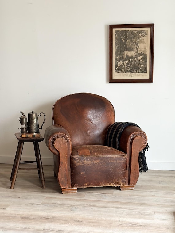Antique French Leather Club Chair