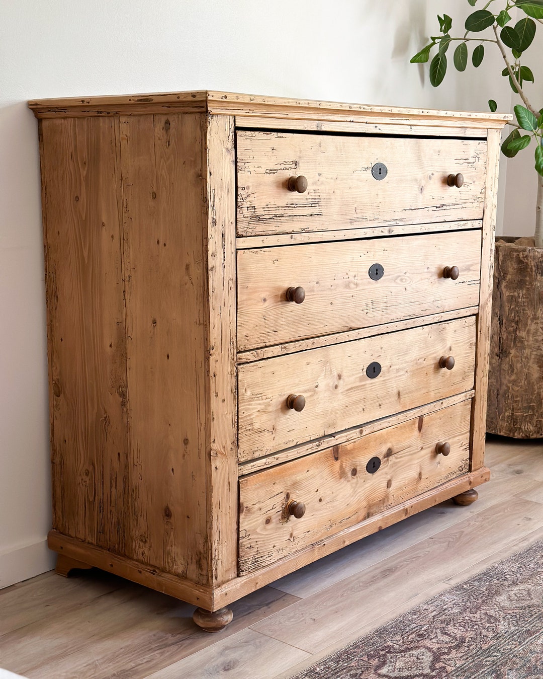 Large Antique Irish Pine 4drawer Dresser Etsy