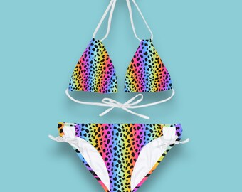 Ensemble de bikini coloré à motif léopard, ensemble de bikini pour femme, bikini à motif léopard, bikini coloré confortable string