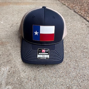 Texas Flag | Trucker Hat with Leather Patch | Laser-engraved