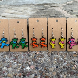 Grateful Dead Dancing Bear Leather Earrings | Hand-painted