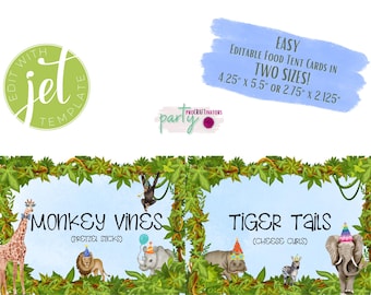 EDITABLE Party Animal Food Tent Cards, Safari, Party Decor, Printable, Wild Birthday