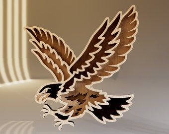 Eagle 3D Multilayer SVG, Laser Cut File, Eagle Bird Digital Art, Gift for Crafter, Instant Download File Svg, Dwg, Ai, Eps, Cdr, Dxf
