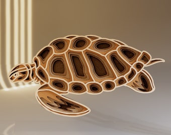 Turtle 3D Layered SVG, Laser Cut File, Turtle Digital Art, Gift for Crafter, Instant Download File Svg, Dwg, Ai, Eps, Cdr, Dxf