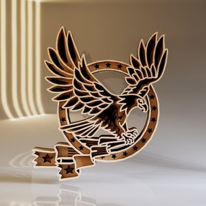 3D Eagle SVG Layered File, Mandala Laser Cut Files, Home Decor, Instant Download File Svg, Dwg, Ai, Eps, Cdr, Dxf