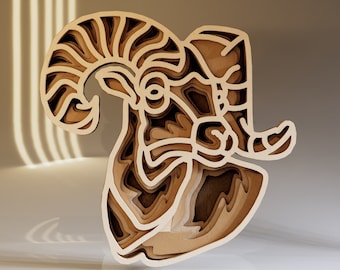 Ram 3D Multilayer SVG, Laser Cut File, Ram Digital Art, Gift for Crafter, Instant Download File Svg, Dwg, Ai, Eps, Cdr, Dxf