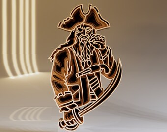 Pirate 3D Layered SVG Laser Cut File, Unique Gift for Crafter, Digital Download File Svg, Dwg, Ai, Eps, Cdr, Dxf
