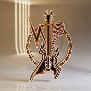 Rock Guitar 3D Layered SVG Laser Cut File, Music Craft Gift, Guitar SVG, Digital Download files ai png eps dxf