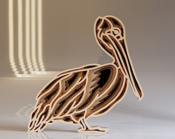 3D Pelican Multilayer SVG, Laser Cut File, Pelican Digital Art, Digital Download File Svg, Dwg, Ai, Eps, Cdr, Dxf