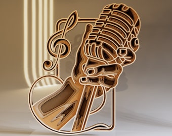 3D Singer Layered SVG, Laser Cut File, Craft Gift, Music Items SVG, digital files ai png eps dxf