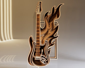 Guitar 3D Layered SVG Multilayered File, Laser Cut File, Music SVG, Instant Download File Svg, Dwg, Ai, Eps, Cdr, Dxf