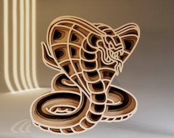 3D Cobra Layered SVG, Laser Cut File, Cobra Digital Art, Gift for Crafter, Instant Download File Svg, Dwg, Ai, Eps, Cdr, Dxf