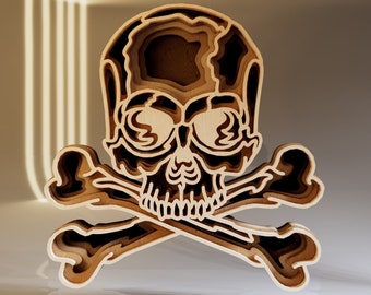 Skull 3D Multilayer SVG, Laser Cut File, Skull Digital Art, Gift for Crafter, Instant Download File Svg, Dwg, Ai, Eps, Cdr, Dxf