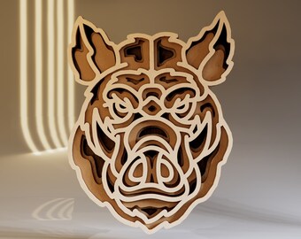 Boar SVG Layered 3D File, Craft Laser Cut Files, Mandala Home Decor, Boar SVG, Instant Download File Svg, Dwg, Ai, Eps, Cdr, Dxf