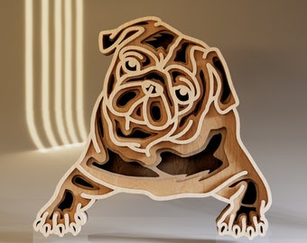 Pug Dog 3D Multilayer SVG, Laser Cut File, Dog Digital Art, Gift for Crafter, Digital Download File Svg, Dwg, Ai, Eps, Cdr, Dxf